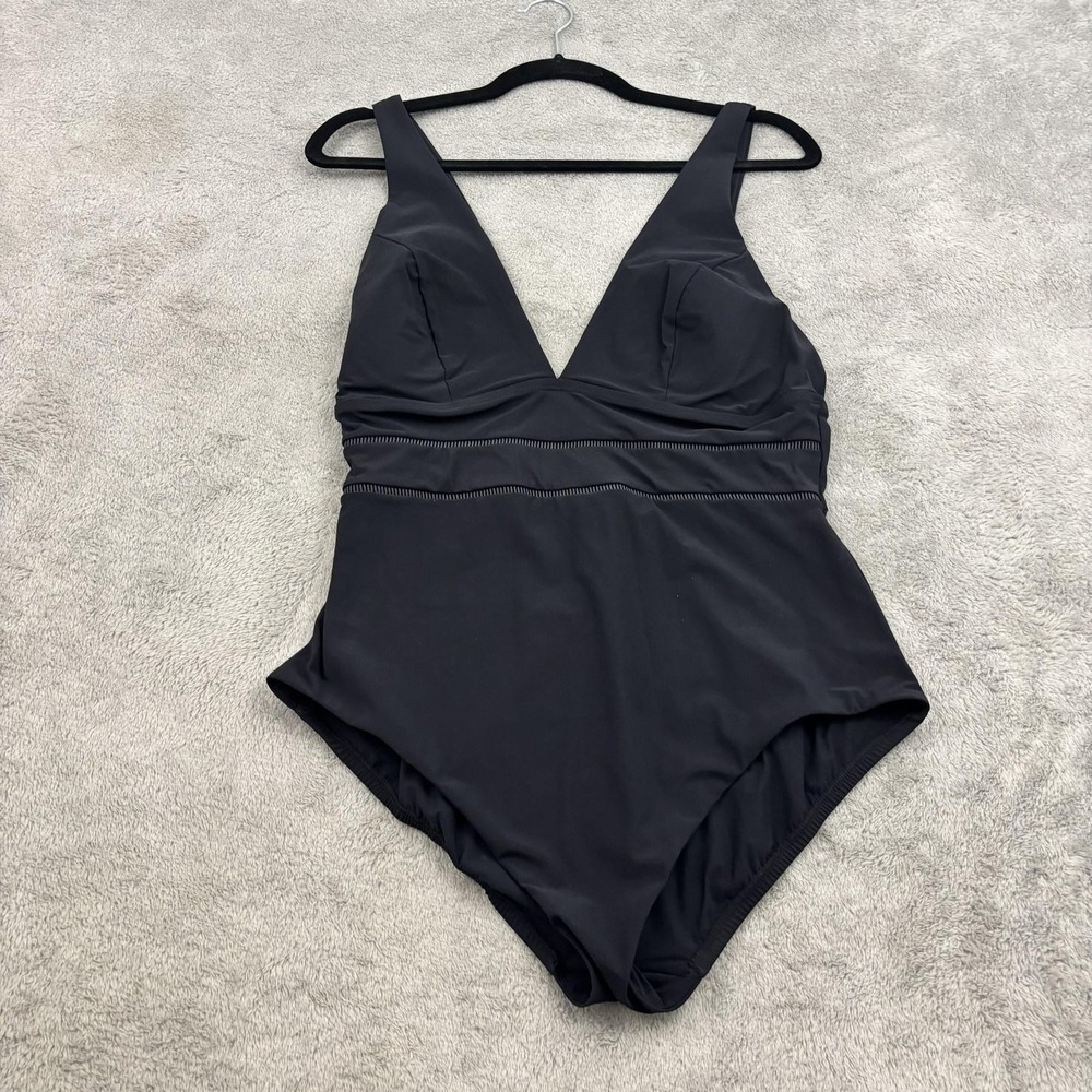 Amoressa Deep V Fury Swimsuit Womens 14 Black One Piece Stretch Beach Vacation
